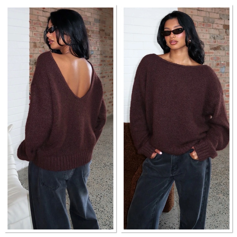 White Fox Boutique Softer Love Knit Sweater Chocolate S/M - Picture 1 of 11